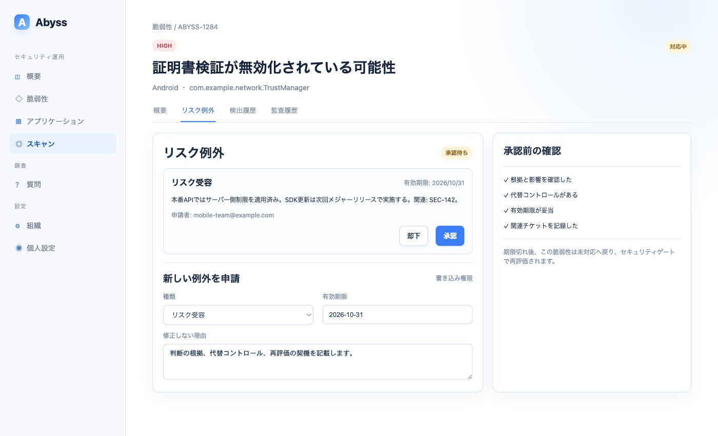 リスク例外の申請・承認画面イメージ